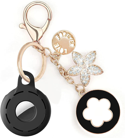 Air Tag Case Soft Silicone Flexible Skin with Keychain for Air Tags Tracker 2021 (Black)