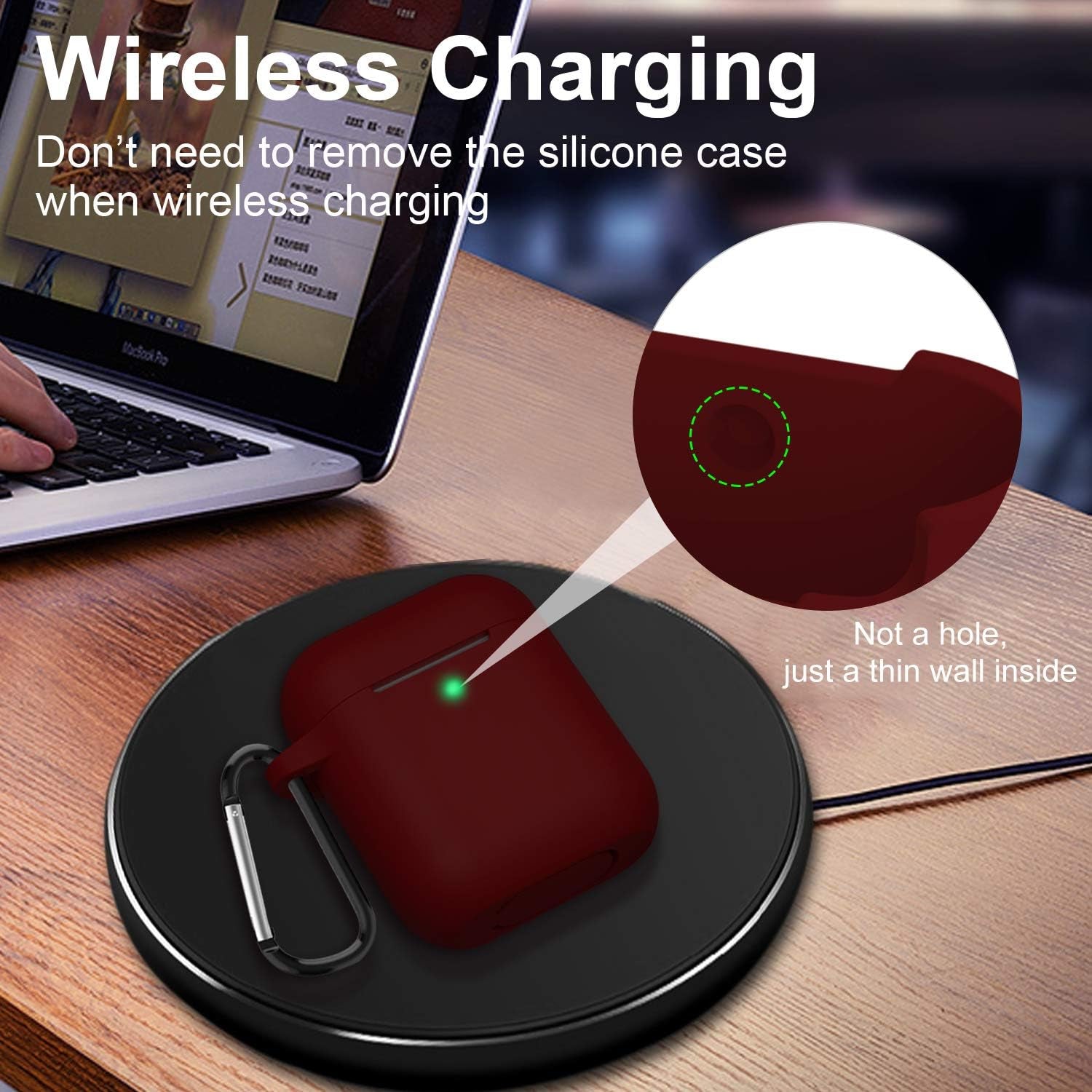 Stylish Burgundy Silicone Case for Apple AirPods 1&2 - Front LED Visible, Perfect for Wireless & Wired Charging