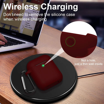 Stylish Burgundy Silicone Case for Apple AirPods 1&2 - Front LED Visible, Perfect for Wireless & Wired Charging