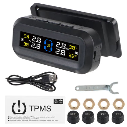 Tire Pressure Monitoring System Temperature Warning New C External Battery Version Sensors Solar TPMS Car Tyre Pressure Monitor