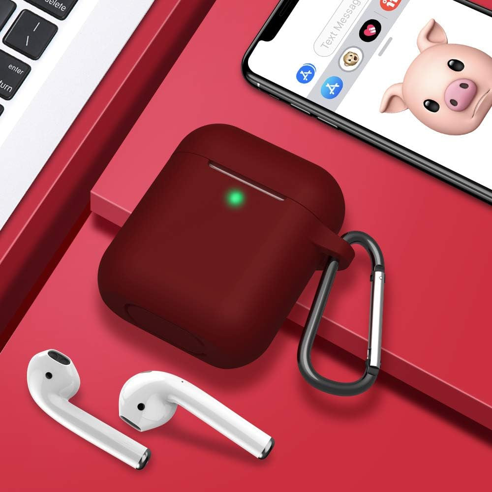 Stylish Burgundy Silicone Case for Apple AirPods 1&2 - Front LED Visible, Perfect for Wireless & Wired Charging