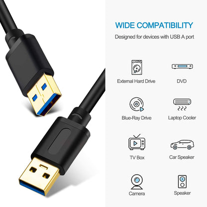 USB 3.0 Male to Male Cable 3Ft,Usb to USB Cable with Gold-Plated Connector for Hard Drive Enclosures, DVD Player, Laptop Cooler (3Ft/1M)