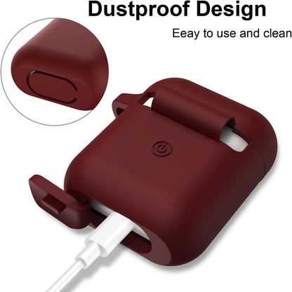 Stylish Burgundy Silicone Case for Apple AirPods 1&2 - Front LED Visible, Perfect for Wireless & Wired Charging