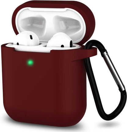Stylish Burgundy Silicone Case for Apple AirPods 1&2 - Front LED Visible, Perfect for Wireless & Wired Charging
